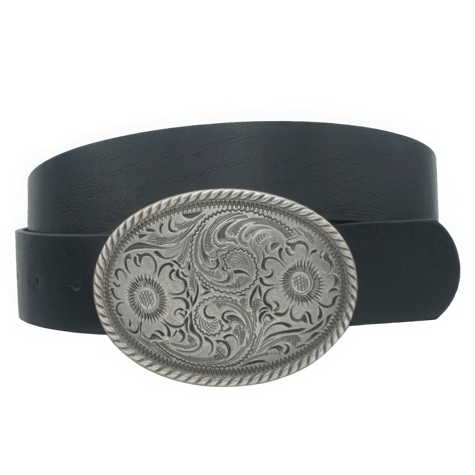 Flower Embossed Oval Buckle Vintage Strap Belt - Tigbul's Variety Fashion Shop