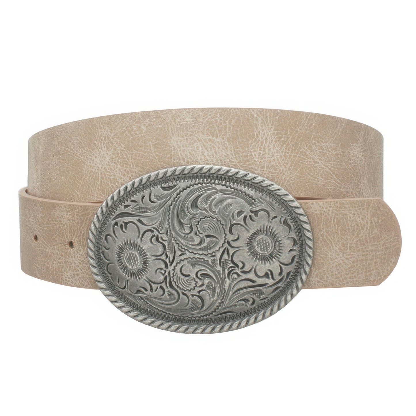 Flower Embossed Oval Buckle Vintage Strap Belt - Tigbul's Variety Fashion Shop