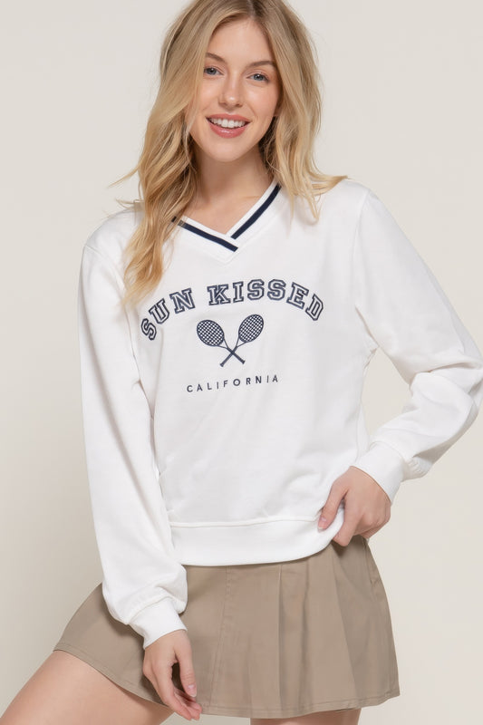Long slv v-neck embroidered sweatshirt - Tigbul's Variety Fashion Shop