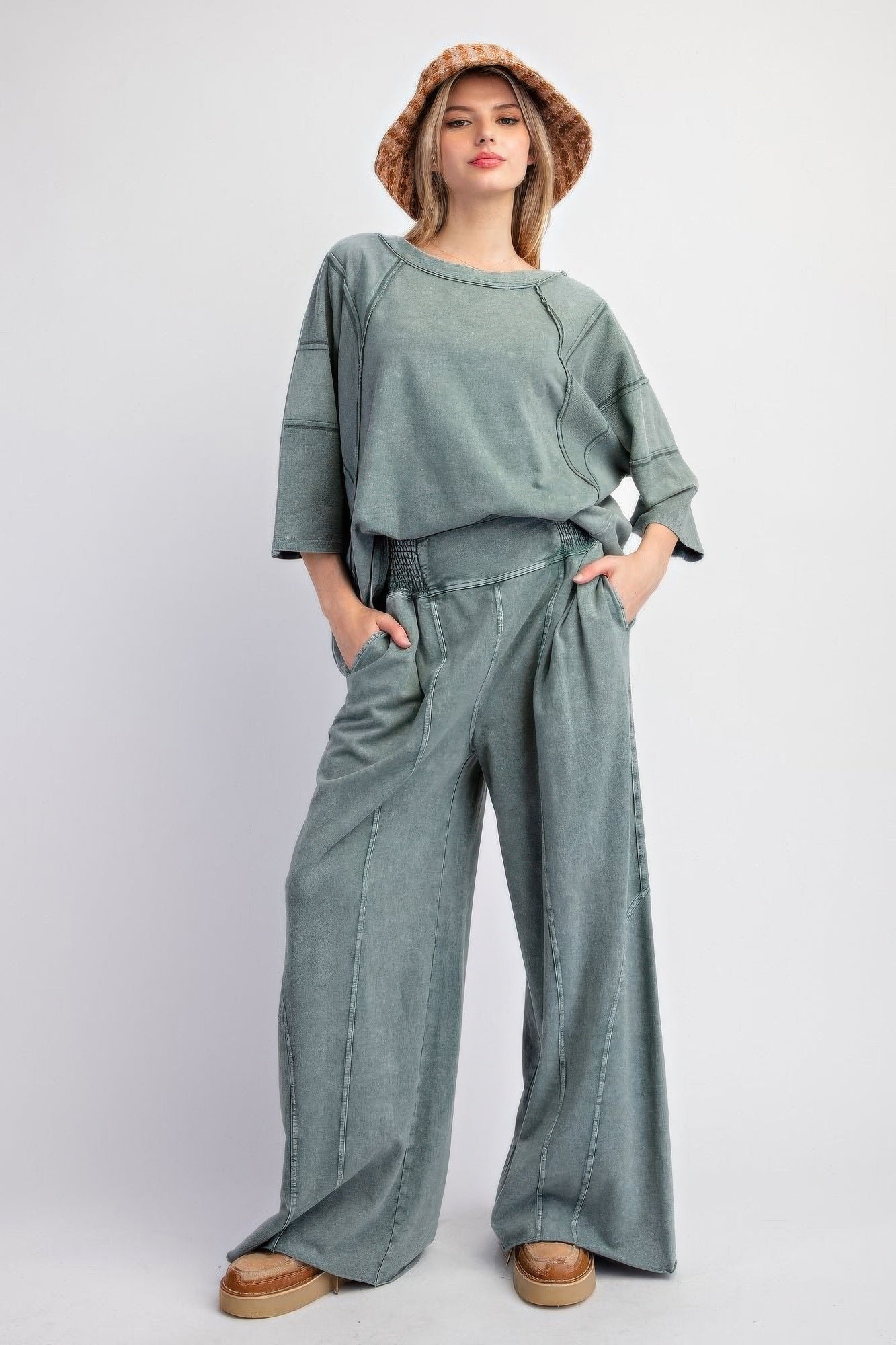 Mineral washed terry knit pants - Tigbul's Variety Fashion Shop