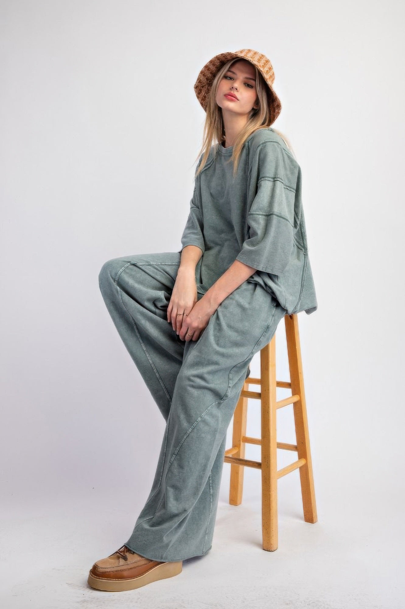 Mineral washed terry knit pants - Tigbul's Variety Fashion Shop