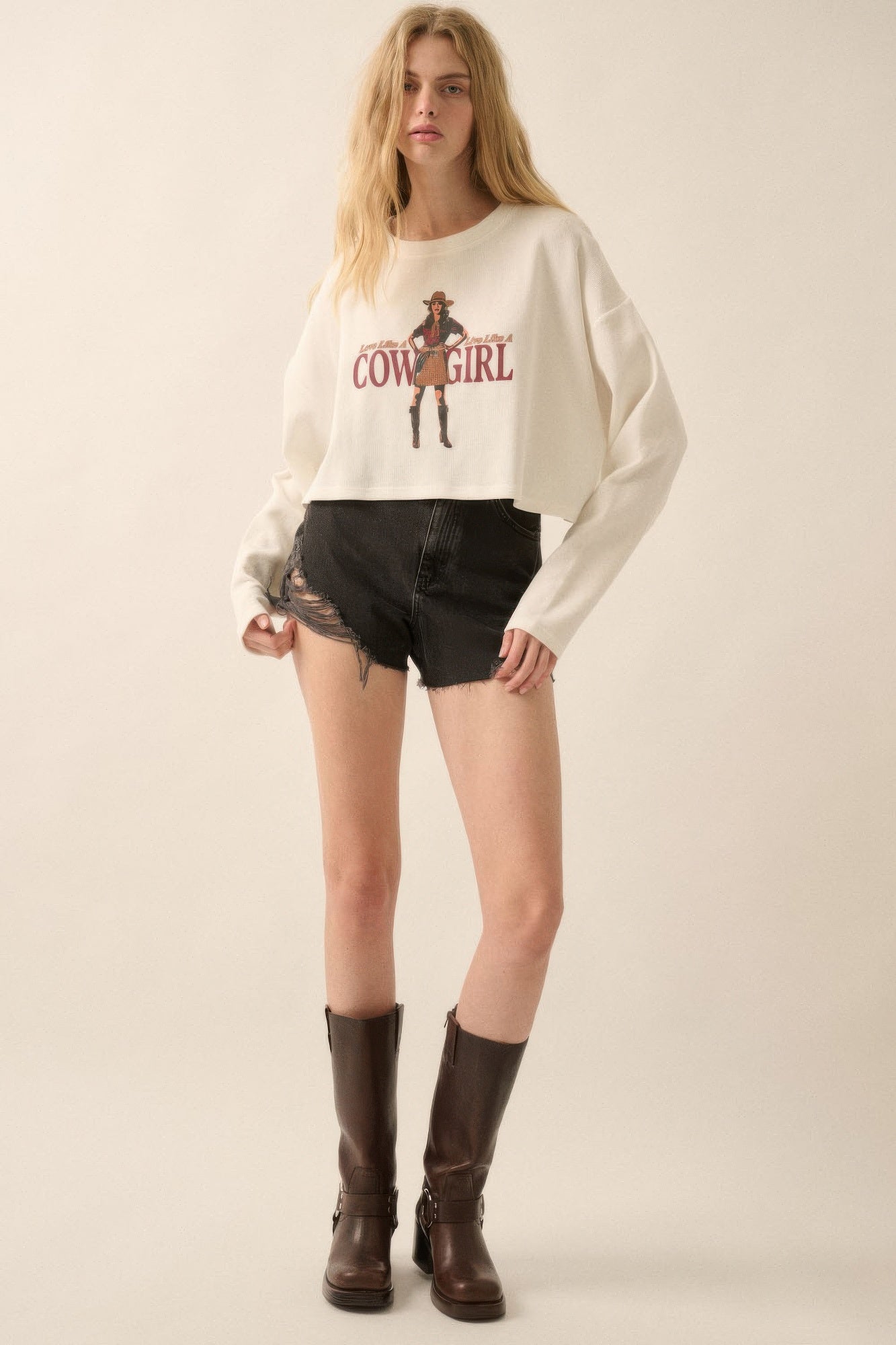 Love like a cowgirl thermal graphic sweatshirt - Tigbul's Variety Fashion Shop