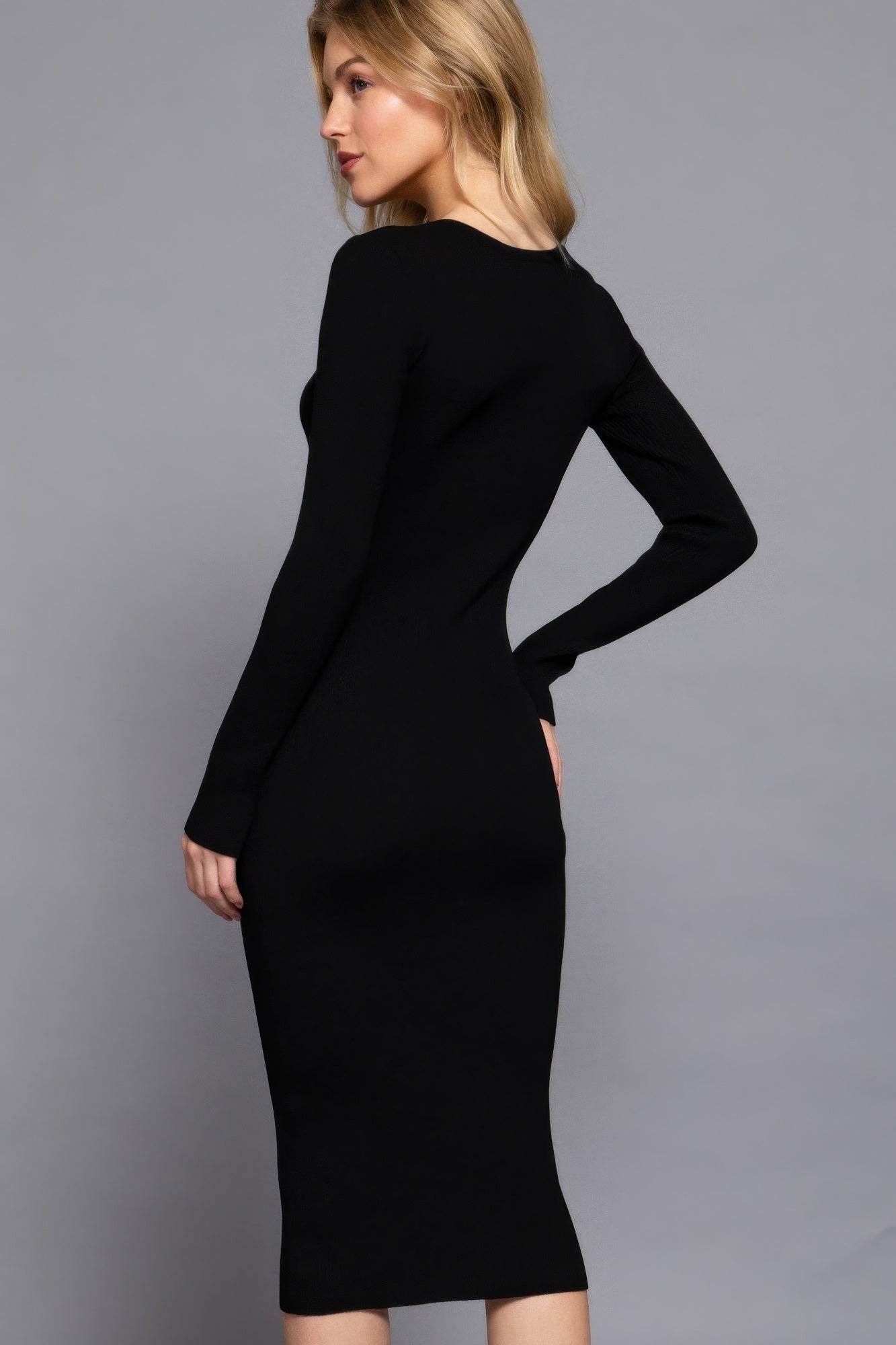 Henley Neck Midi Sweater Dress - Tigbul's Variety Fashion Shop