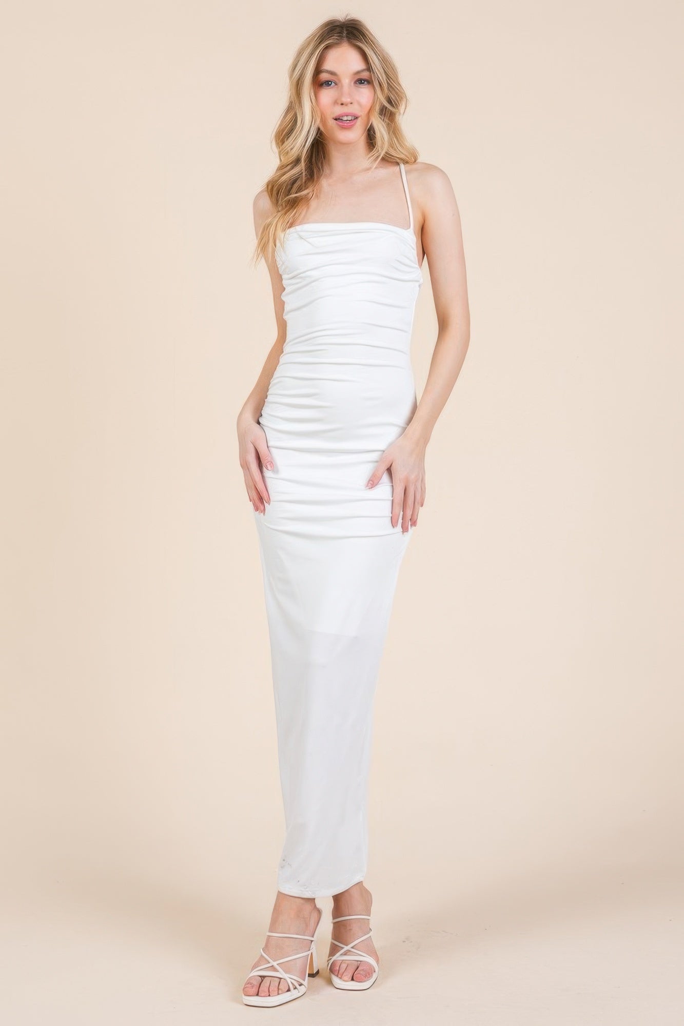Asymmetry Ruched Double Layered Maxi Dress - Tigbul's Variety Fashion Shop