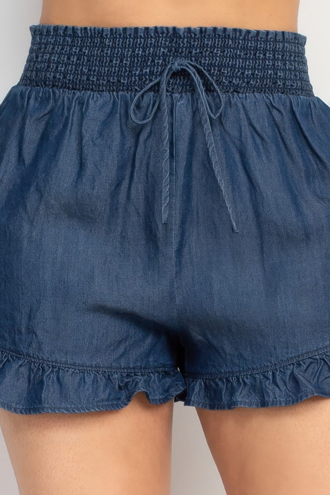 Smocked Waist Ruffled Denim Shorts - Tigbul's Variety Fashion Shop