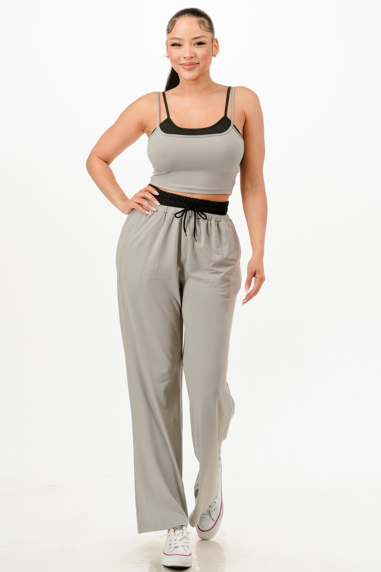 Gray Tank Top And Sweatpants Set - Tigbul's Variety Fashion Shop