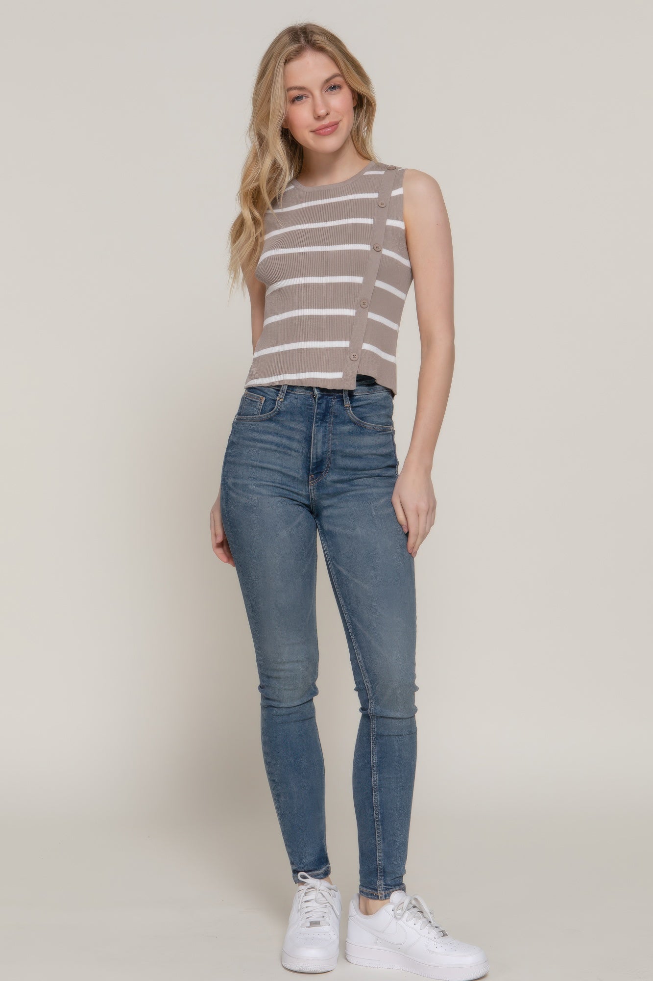Sleeveless Diagonal Shape Stripe Spring Sweater - Tigbul's Variety Fashion Shop