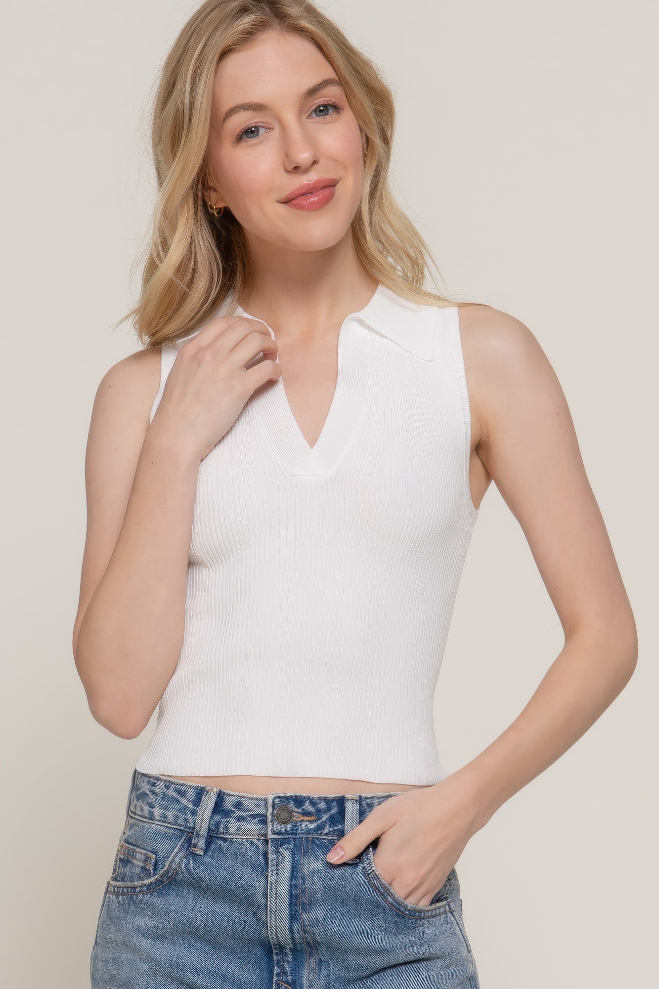 Sleeveless Polo Spring Sweater - Tigbul's Variety Fashion Shop