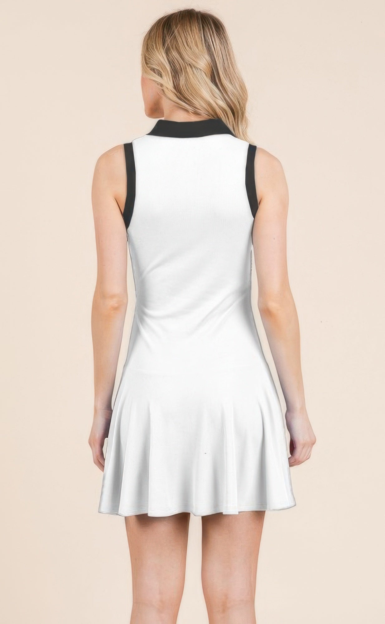 Contrast Collar Drop Waist Tennis White Mini Dress - Tigbul's Variety Fashion Shop