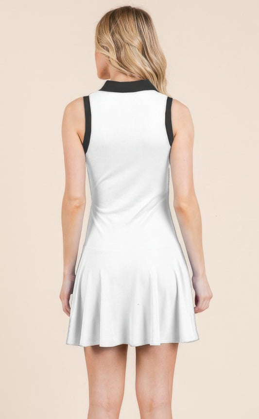 Contrast Collar Drop Waist Tennis White Mini Dress - Tigbul's Variety Fashion Shop