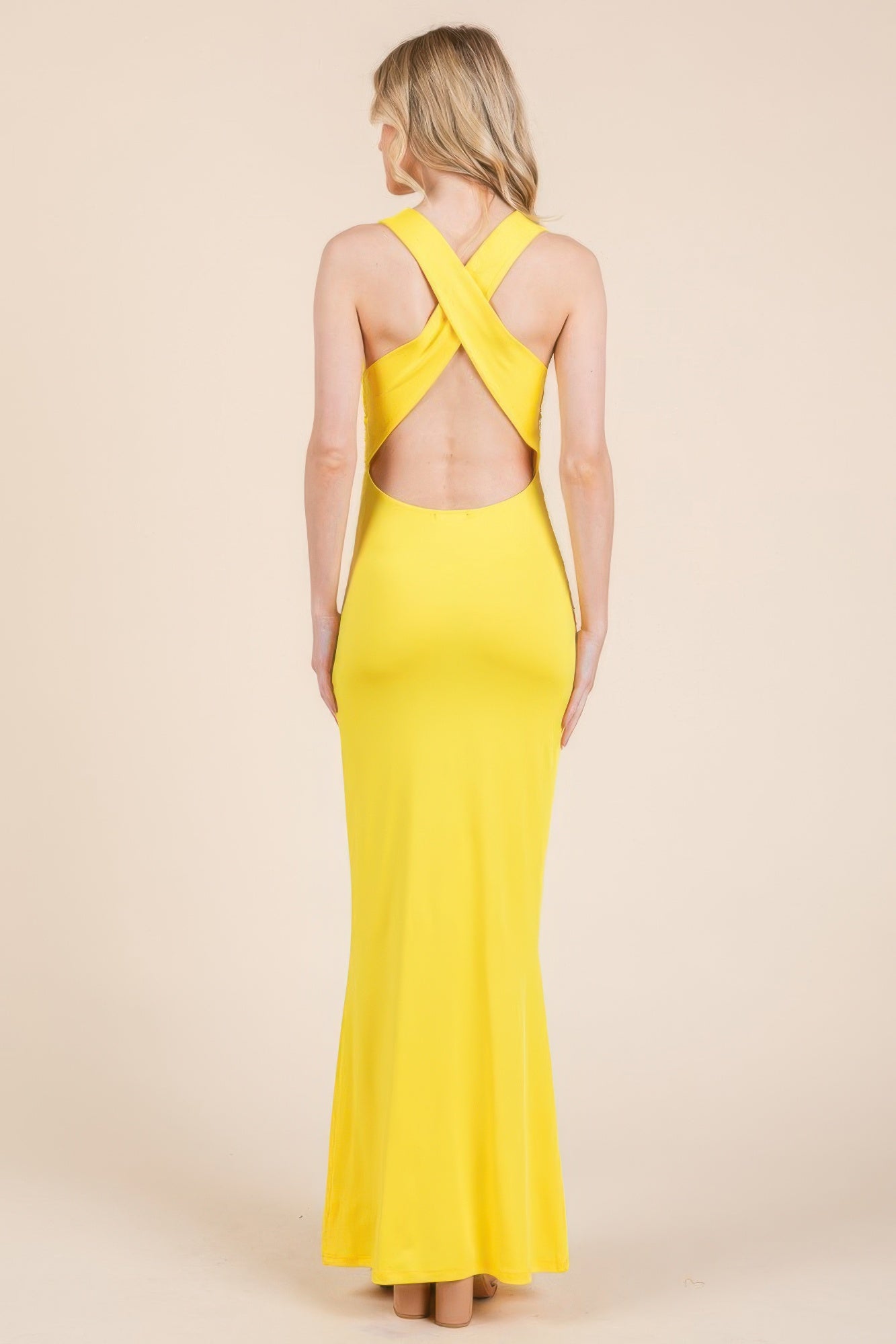 Cowl Neck Cross Back Shirring Maxi Dress - Tigbul's Variety Fashion Shop