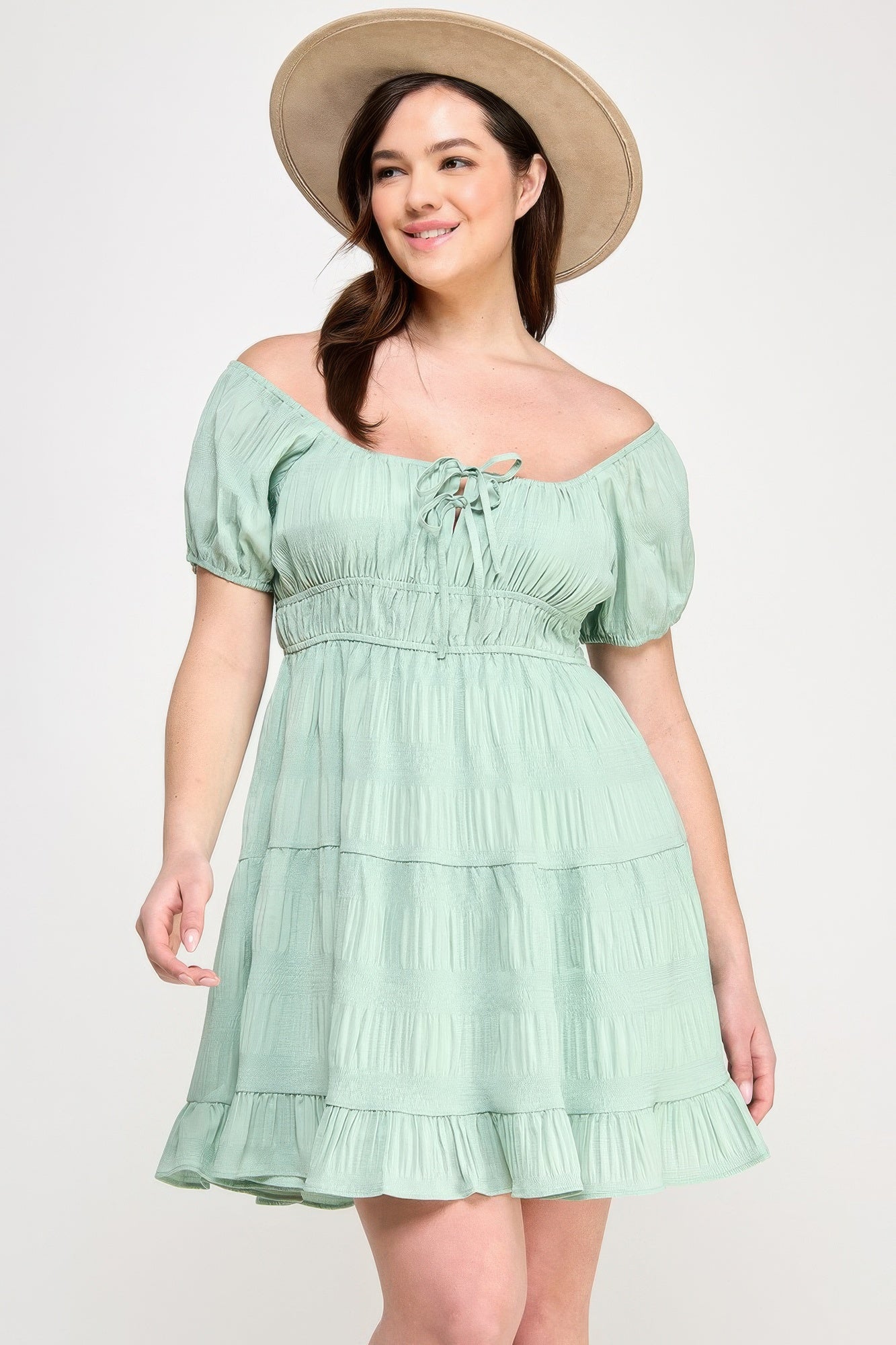 Plus Crinkle Textured Front Tie Mini Dress - Tigbul's Variety Fashion Shop