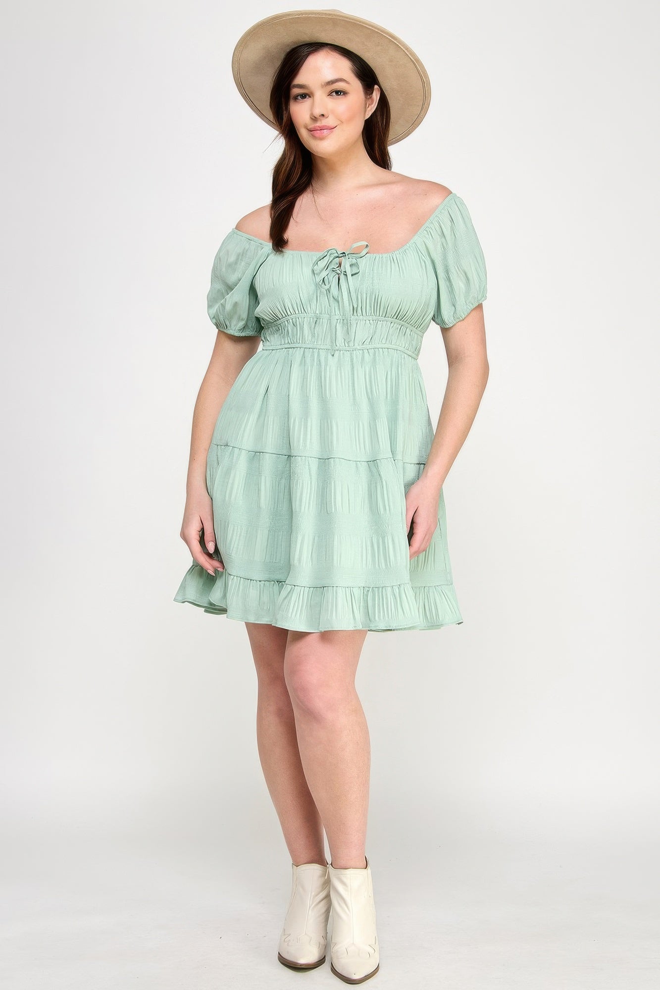Plus Crinkle Textured Front Tie Mini Dress - Tigbul's Variety Fashion Shop
