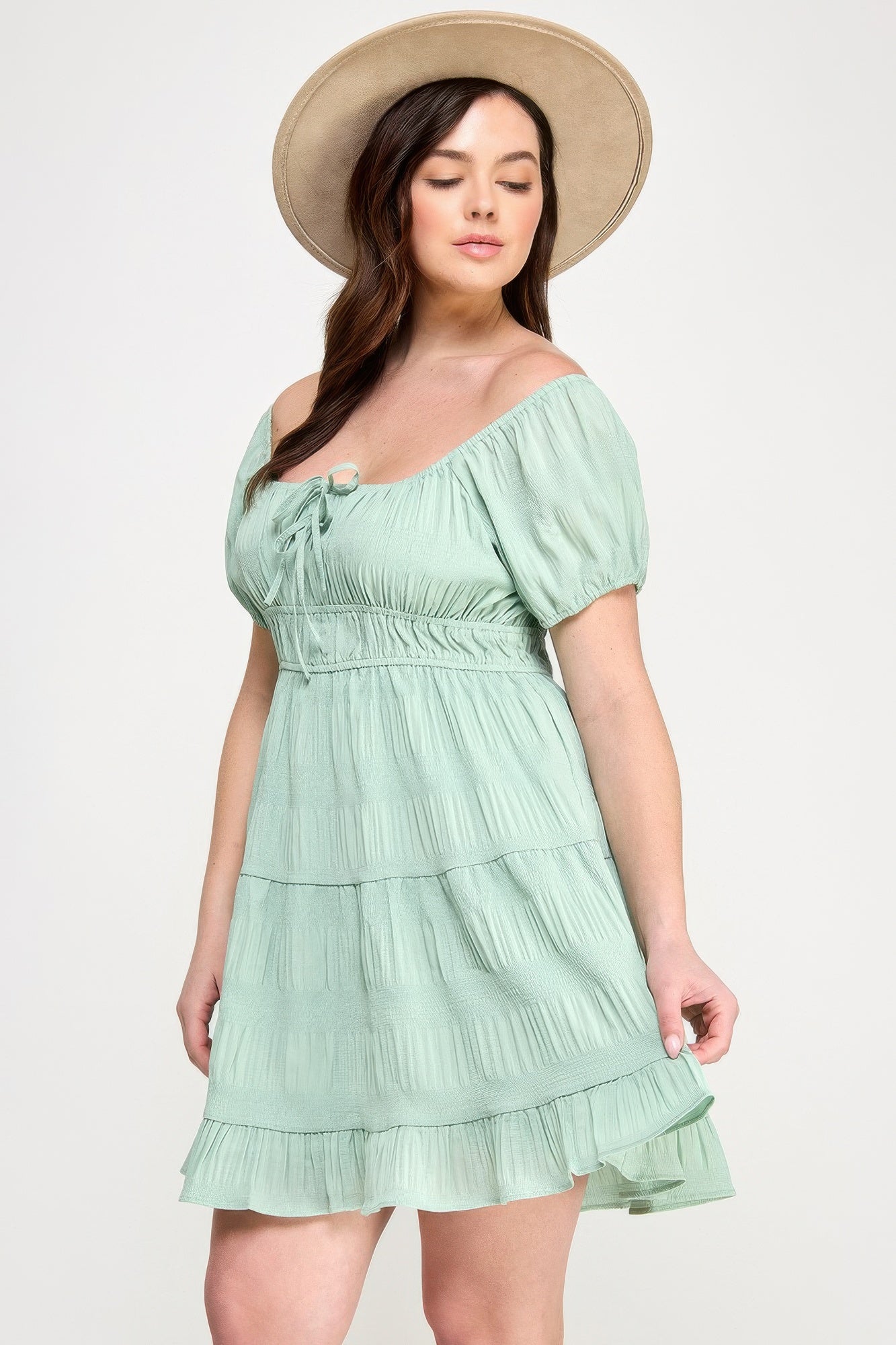 Plus Crinkle Textured Front Tie Mini Dress - Tigbul's Variety Fashion Shop