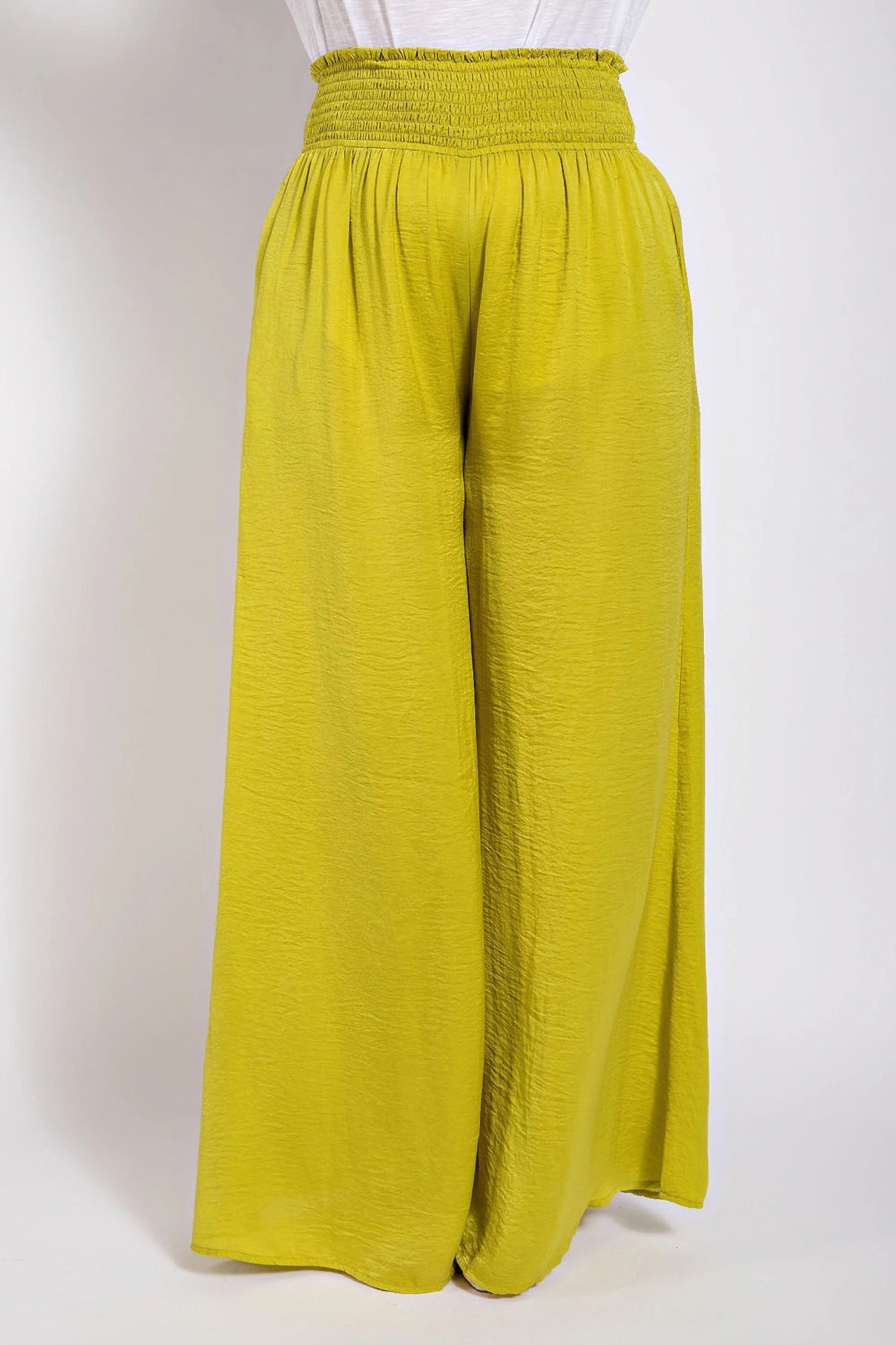 Washed Satin Wide Pants With Waist Smocked - Tigbul's Variety Fashion Shop