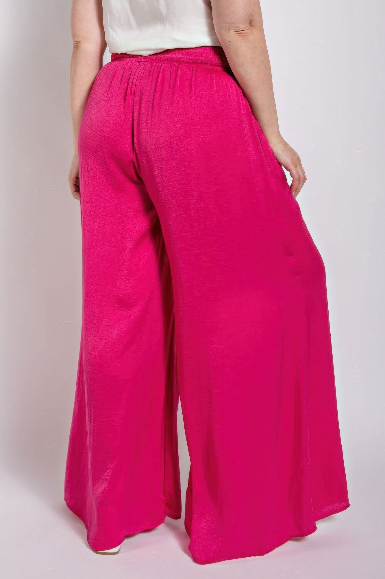 Washed Satin Wide Pants With Waist Smocked - Tigbul's Variety Fashion Shop
