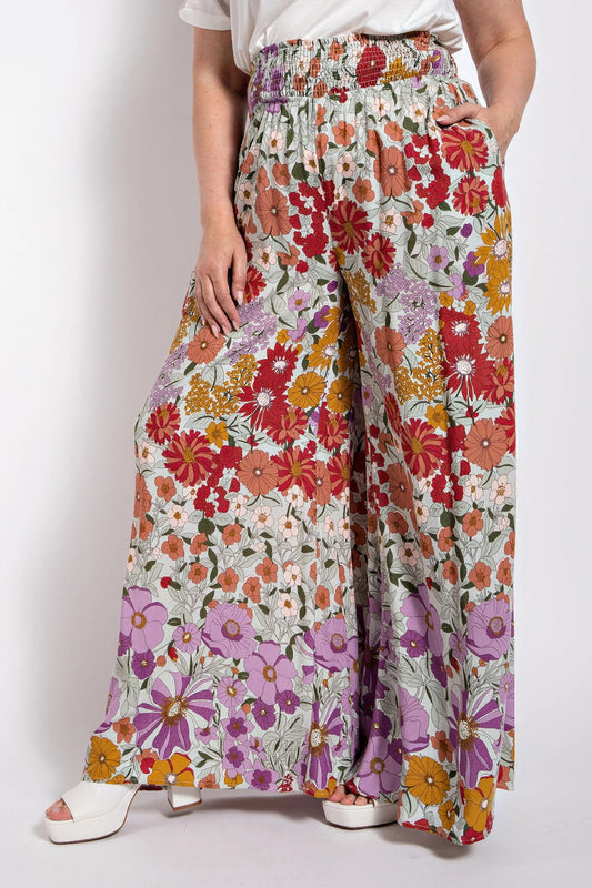 Flare Wide Leg And Waist Smocked Pants With Side Pocket - Tigbul's Variety Fashion Shop