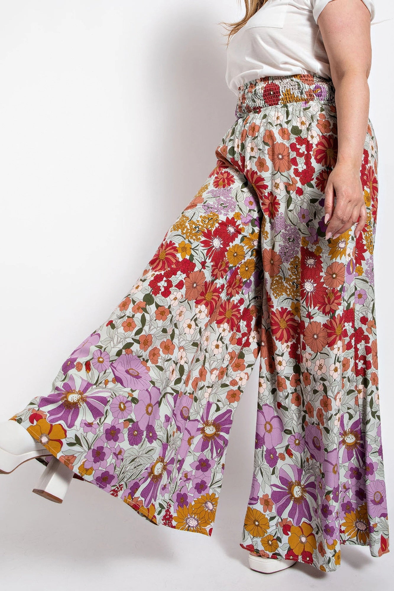 Flare Wide Leg And Waist Smocked Pants With Side Pocket - Tigbul's Variety Fashion Shop