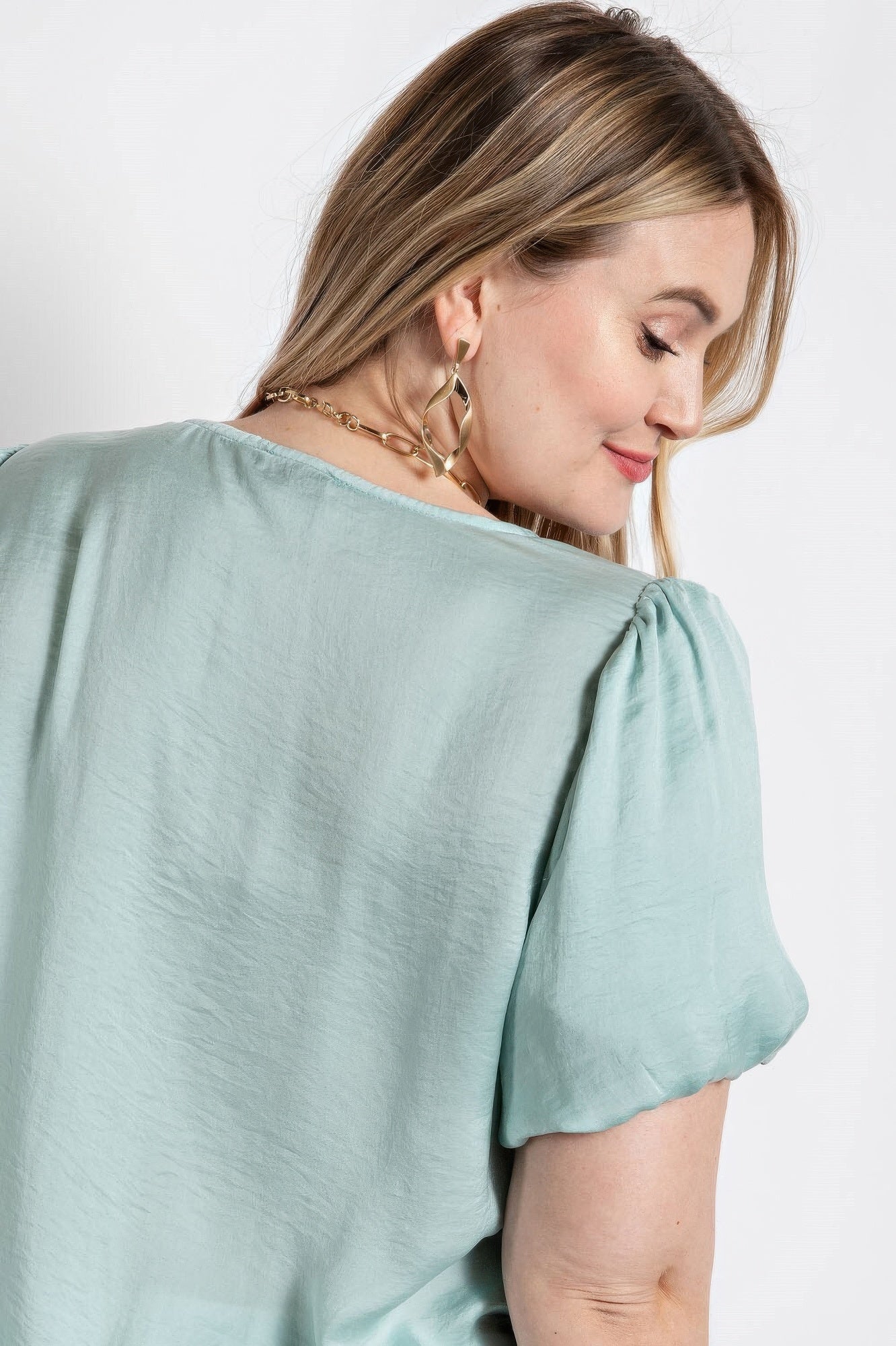 Satin Top With Ruffle Yoke And Puff Sleeves - Tigbul's Variety Fashion Shop