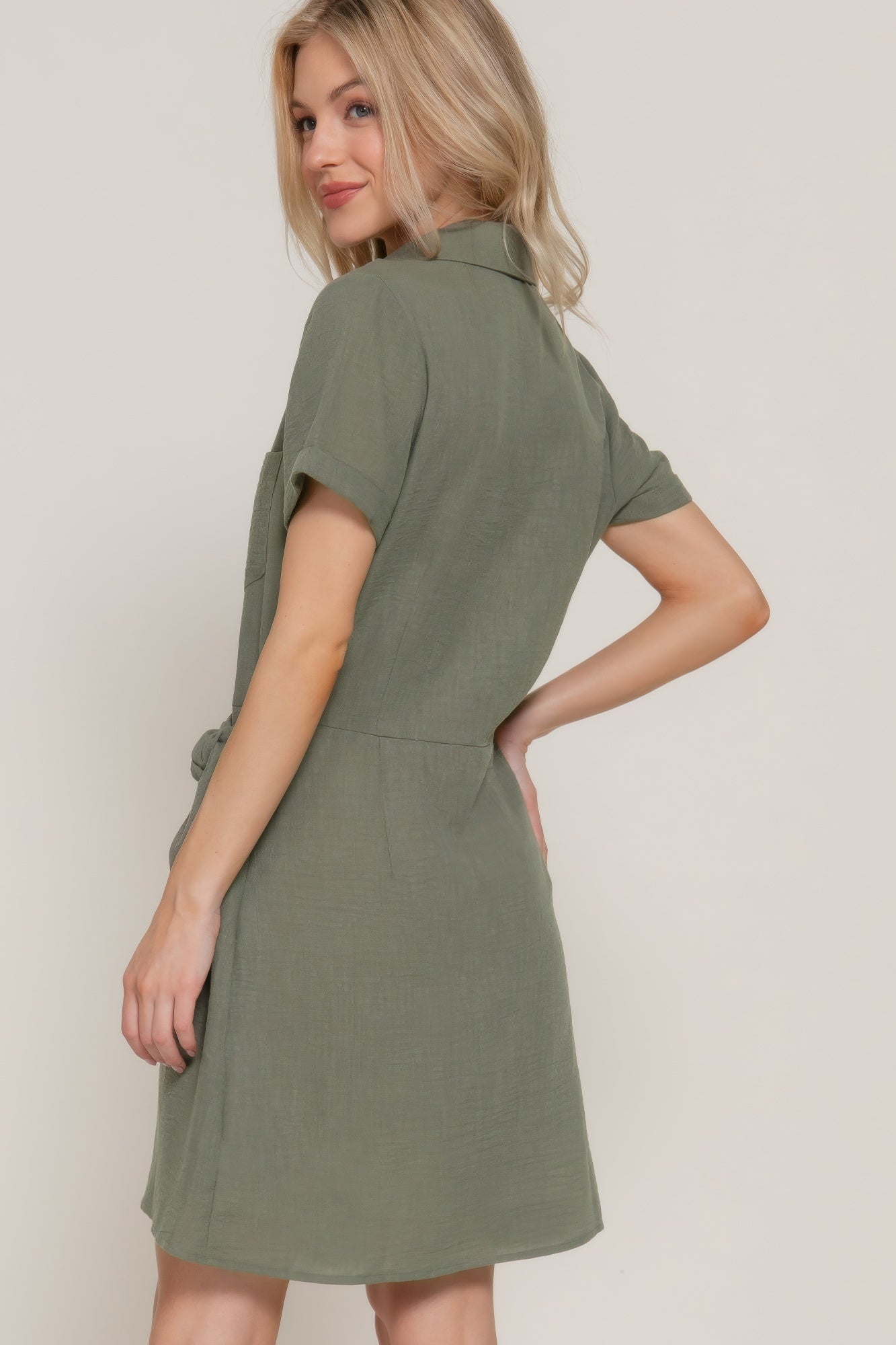Button Down Side Bow Linen Effect Mini Dress - Tigbul's Variety Fashion Shop