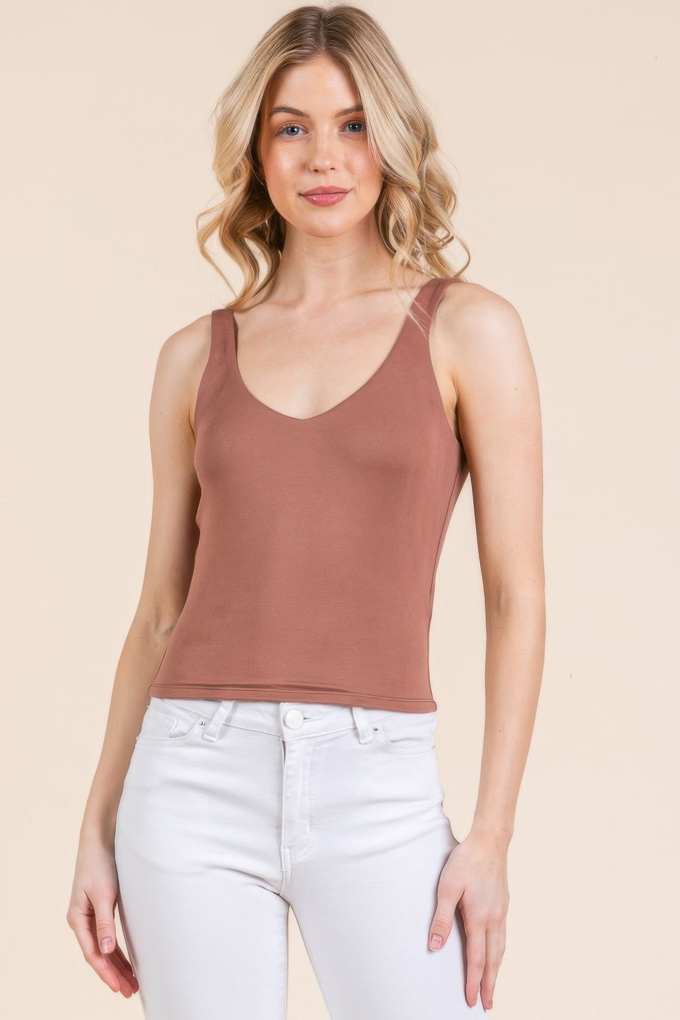 V-neck Basic Double Layers Tank Top - Tigbul's Variety Fashion Shop