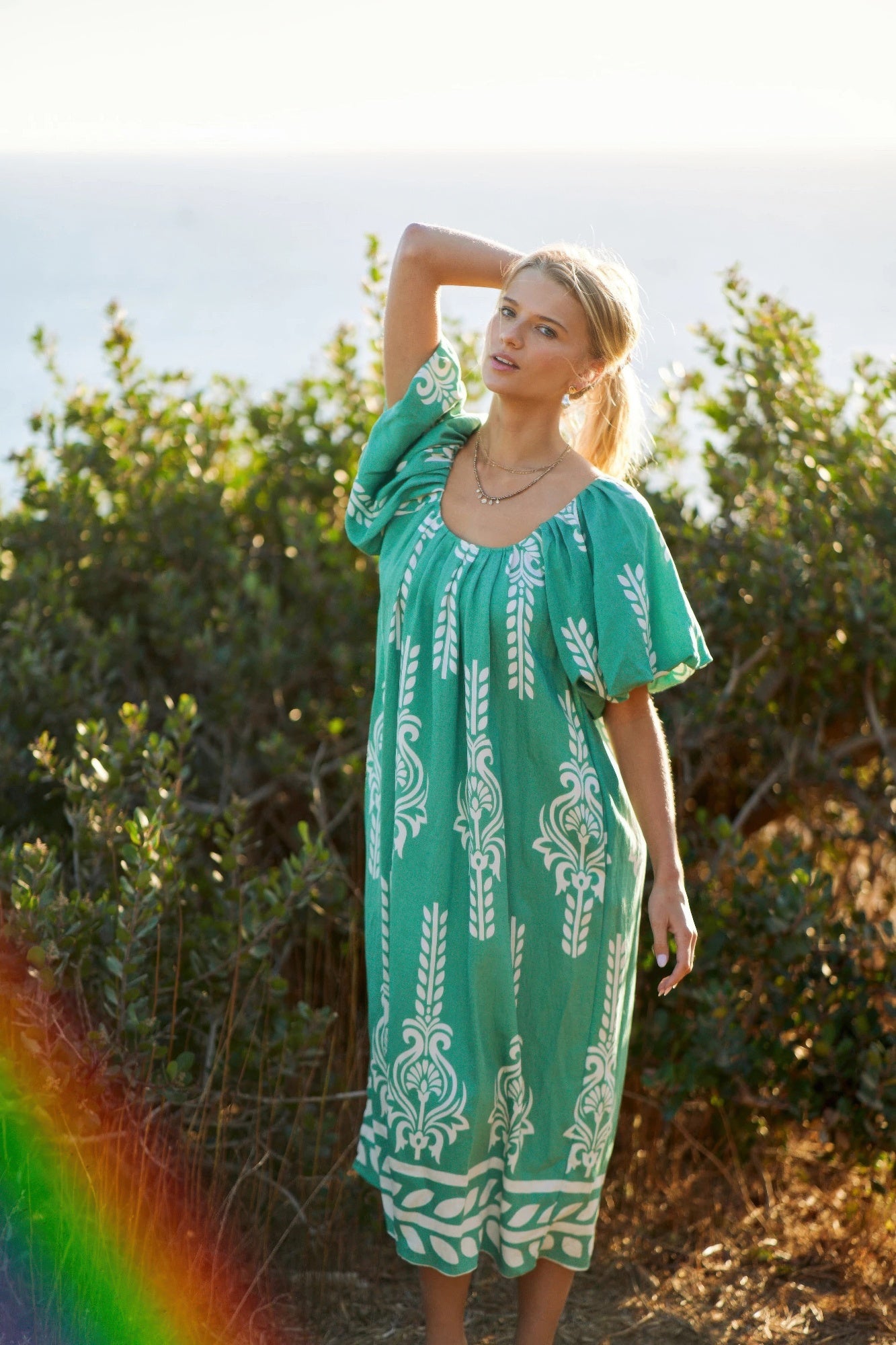 Printed Midi Dress With Short Puff Sleeves - Tigbul's Variety Fashion Shop