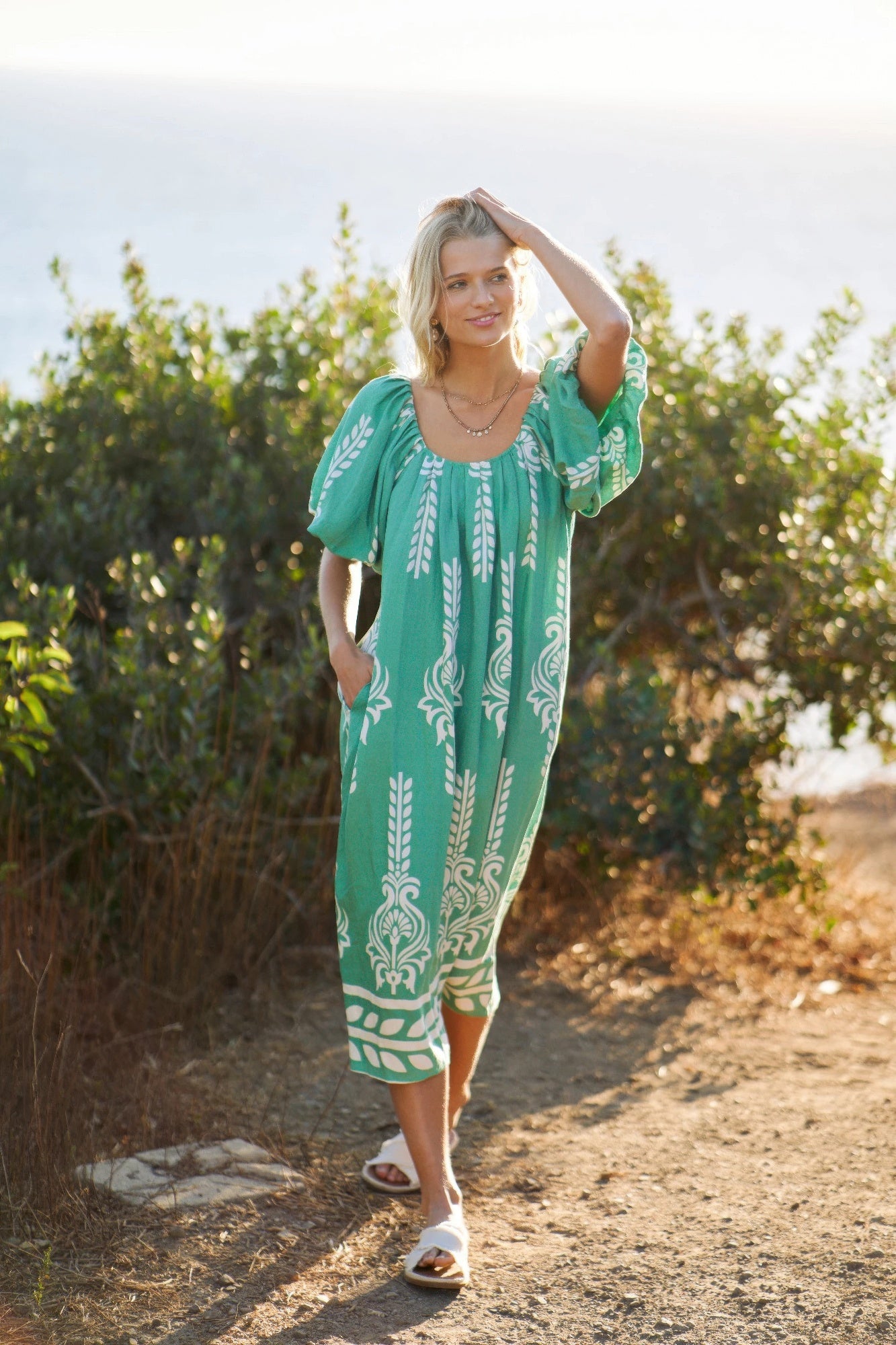 Printed Midi Dress With Short Puff Sleeves - Tigbul's Variety Fashion Shop