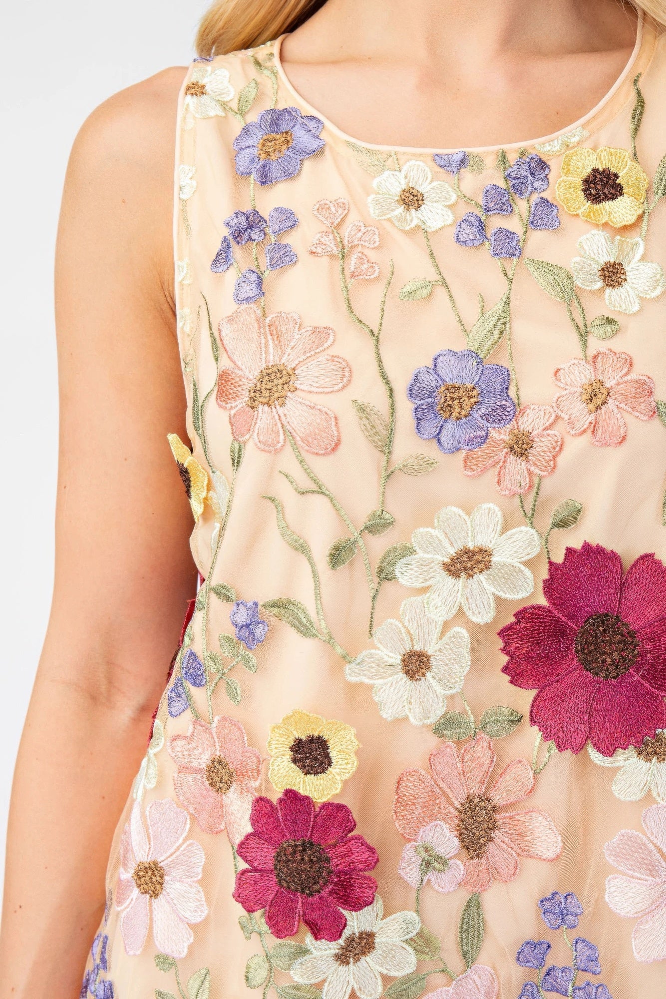 3d Floral Embroidered Sleeveless Mini Dress - Tigbul's Variety Fashion Shop