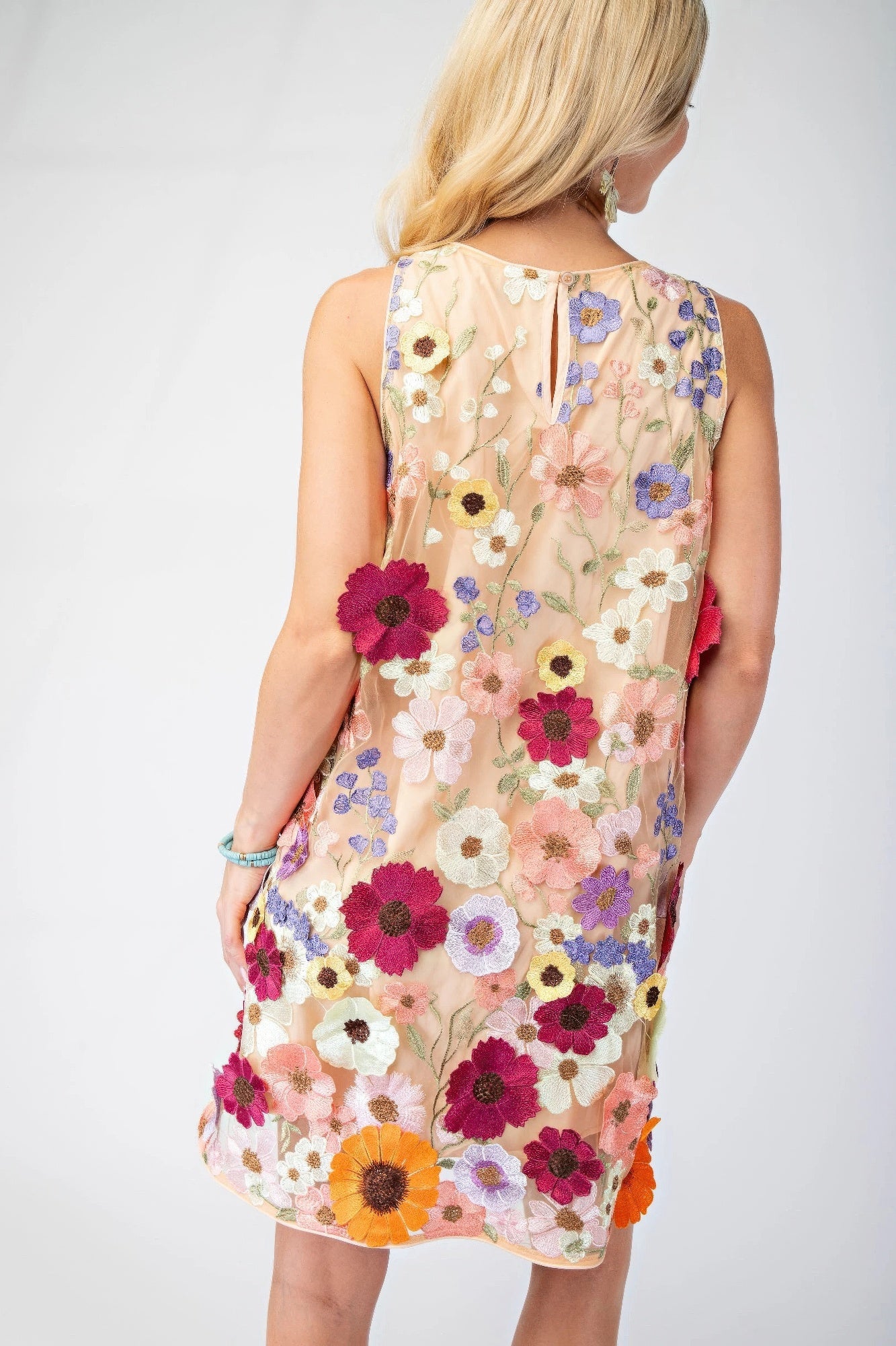 3d Floral Embroidered Sleeveless Mini Dress - Tigbul's Variety Fashion Shop