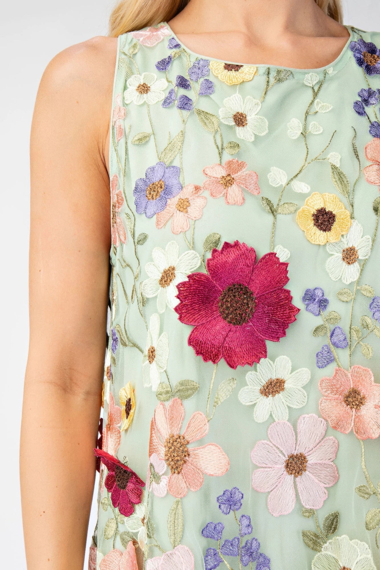 3d Floral Embroidered Sleeveless Mini Dress - Tigbul's Variety Fashion Shop