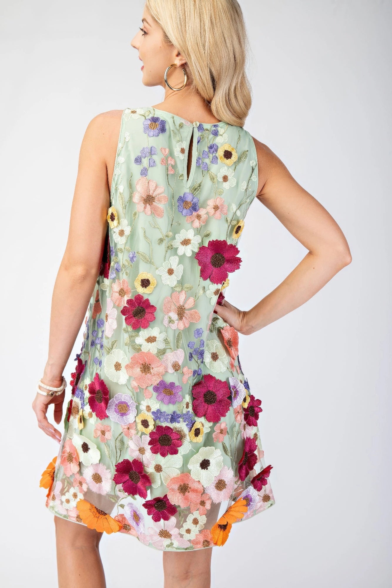 3d Floral Embroidered Sleeveless Mini Dress - Tigbul's Variety Fashion Shop
