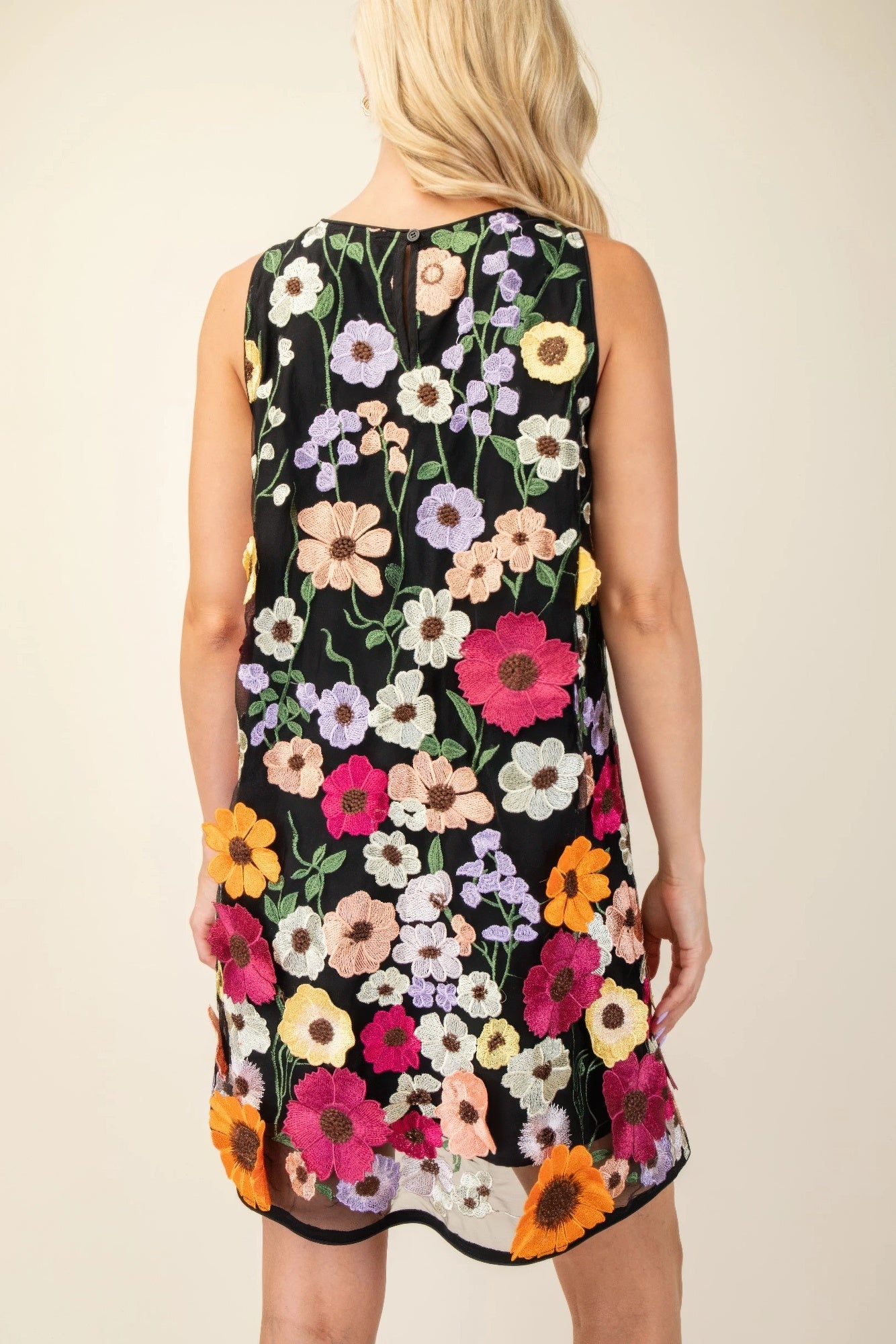 3d Floral Embroidered Sleeveless Mini Dress - Tigbul's Variety Fashion Shop