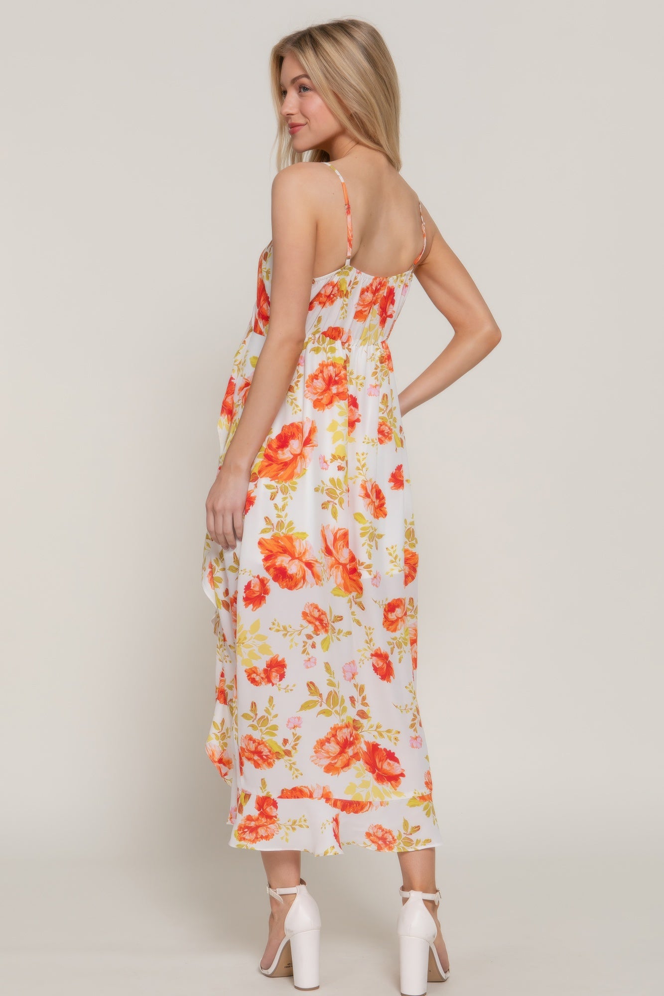Floral Print Ruffle Slip Midi Dress - Tigbul's Variety Fashion Shop