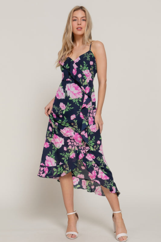 Floral Print Ruffle Slip Midi Dress - Tigbul's Variety Fashion Shop