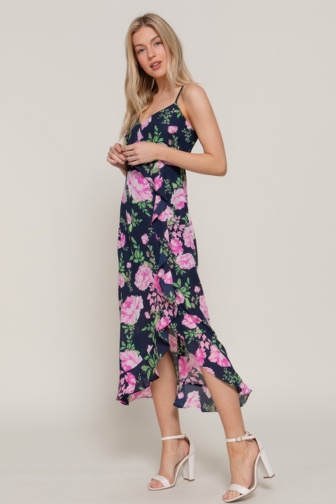 Floral Print Ruffle Slip Midi Dress - Tigbul's Variety Fashion Shop