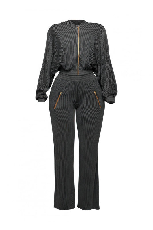 Plus Size Zipper Closure Hoodie Jacket & Pants Set - Tigbul's Variety Fashion Shop