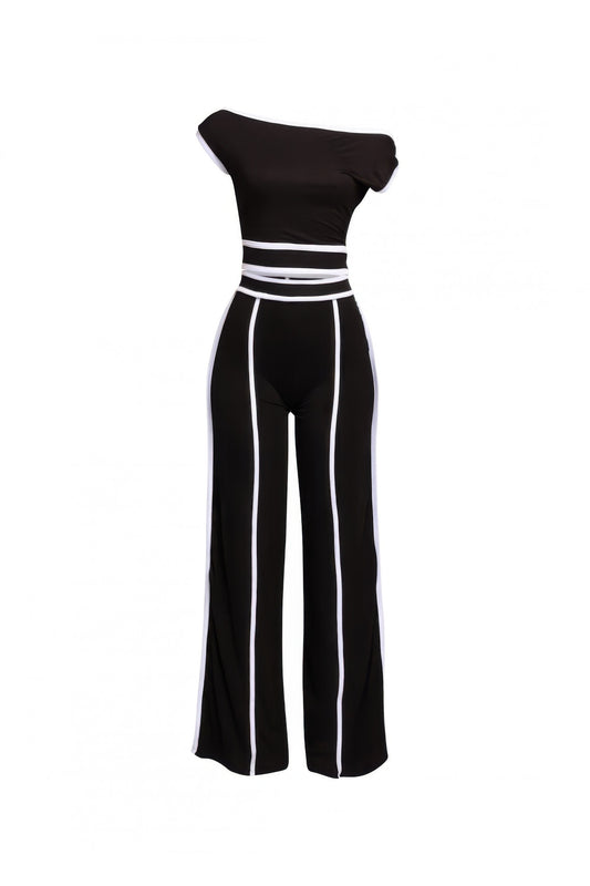 Color Contrast Detailed Off Shoulder Set - Tigbul's Variety Fashion Shop