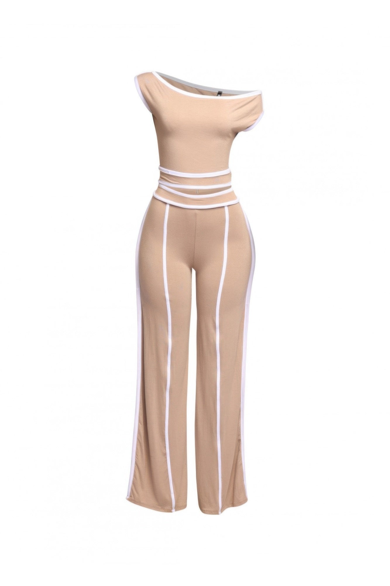 Color Contrast Detailed Off Shoulder Set - Tigbul's Variety Fashion Shop