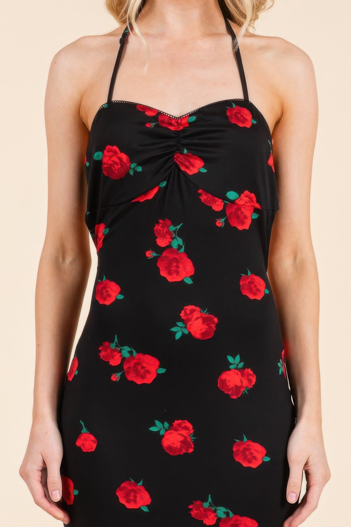 Sweet Heart Gathered Open Back Print Midi Dress - Tigbul's Variety Fashion Shop