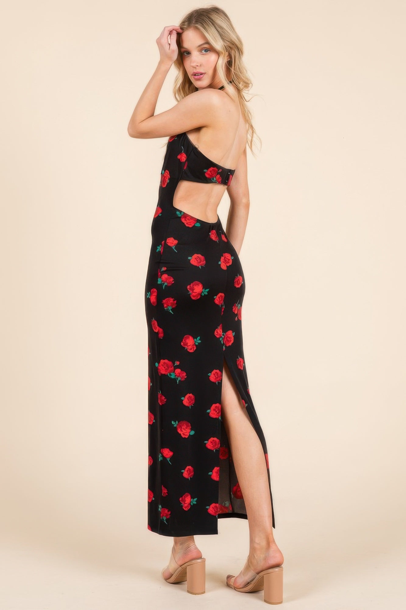 Sweet Heart Gathered Open Back Print Midi Dress - Tigbul's Variety Fashion Shop