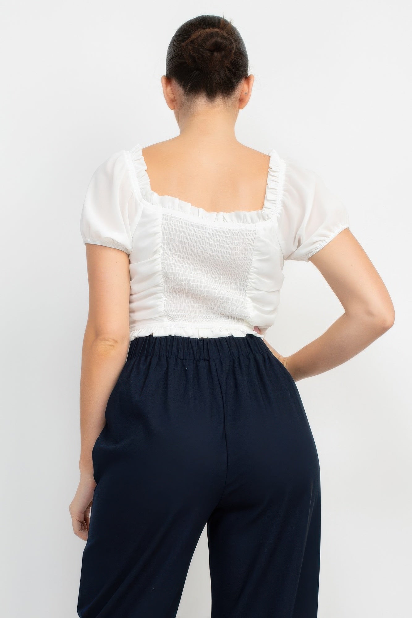Back Shirred Ruffled Lace-up Crop Top - Tigbul's Variety Fashion Shop