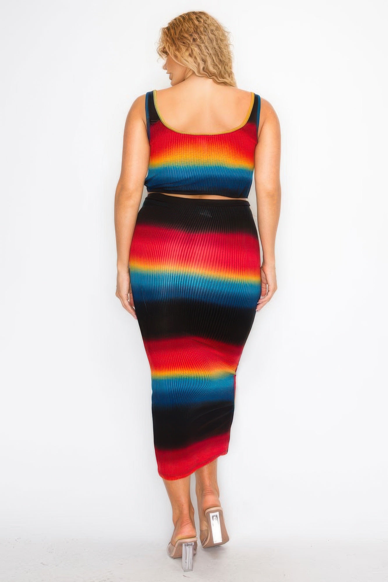 Plus Sleeveless Tie Dye Stripe 2 Piece Skirt Set - Tigbul's Variety Fashion Shop