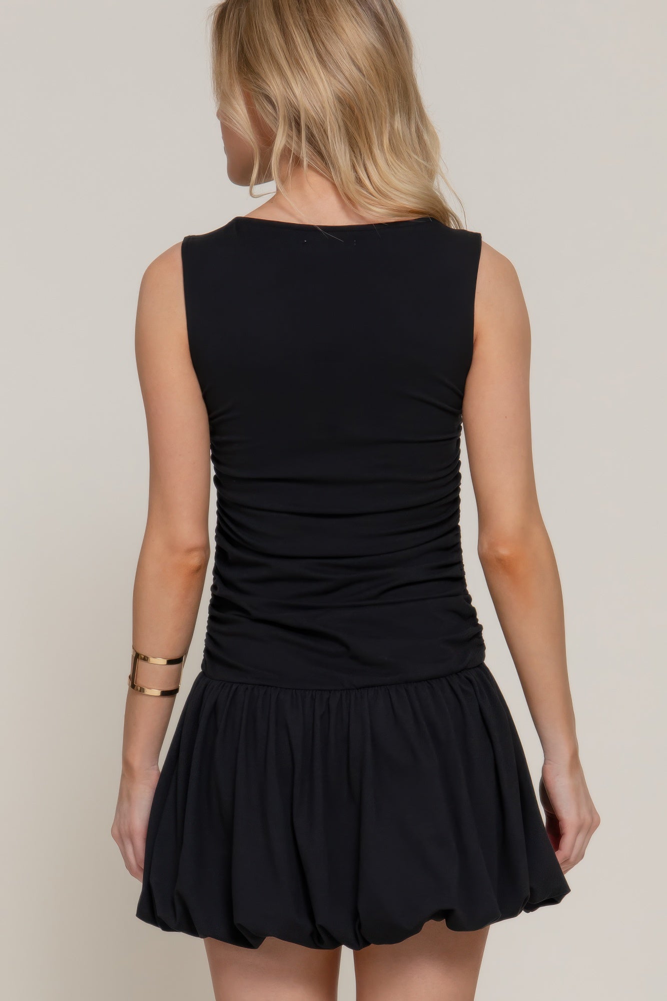 Sleeveless Boat Neck Voluminous Mini Dress - Tigbul's Variety Fashion Shop