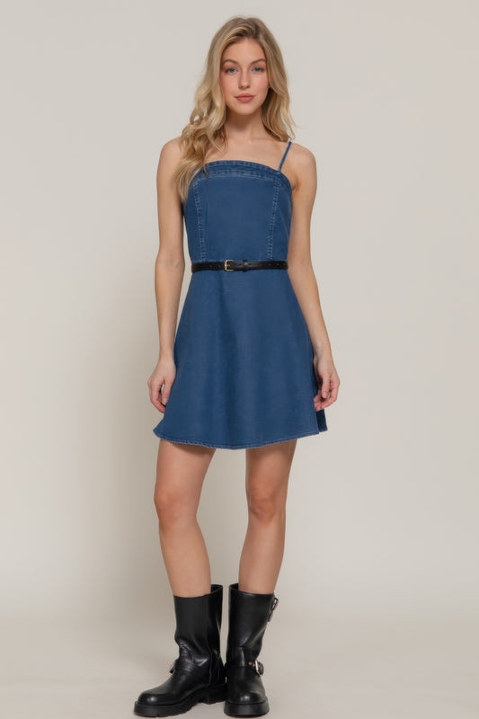 Belted Cami A-line Mini Dress - Tigbul's Variety Fashion Shop