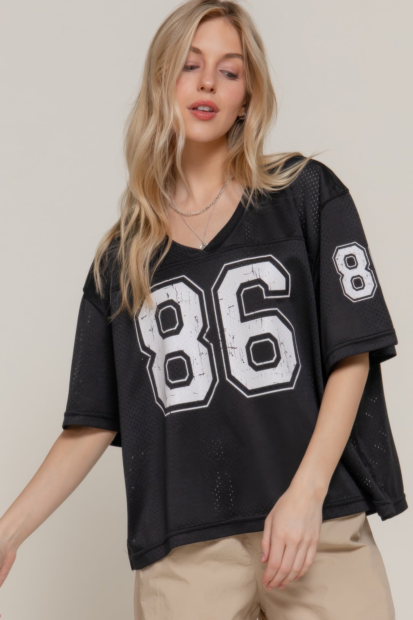 Silk Screen Print Mesh Oversize Basball T-shirt - Tigbul's Variety Fashion Shop