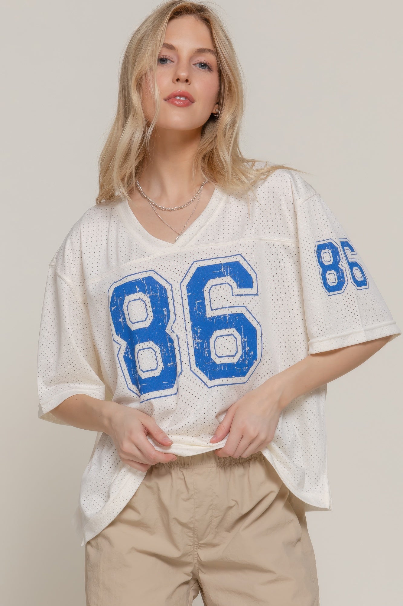 Silk Screen Print Mesh Oversize Basball T-shirt - Tigbul's Variety Fashion Shop