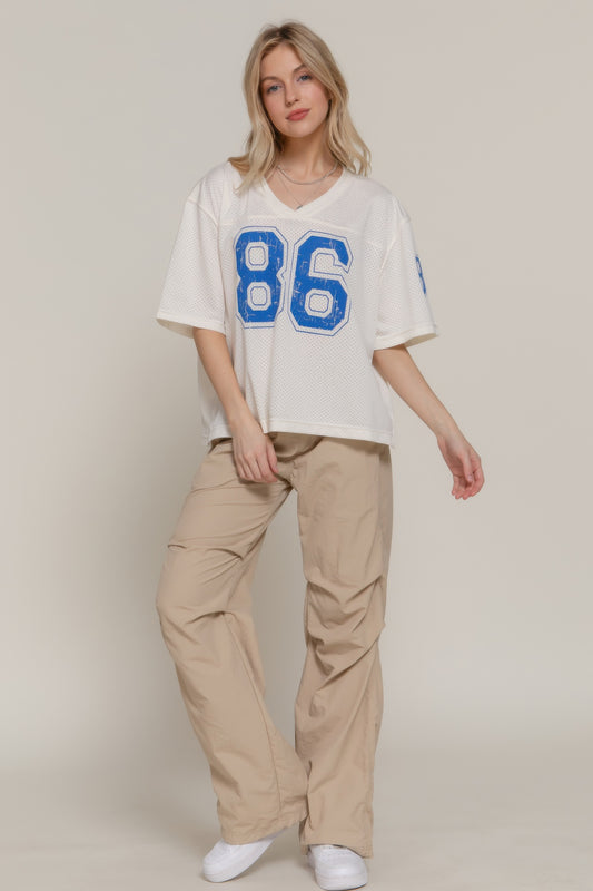 Silk Screen Print Mesh Oversize Basball T-shirt - Tigbul's Variety Fashion Shop