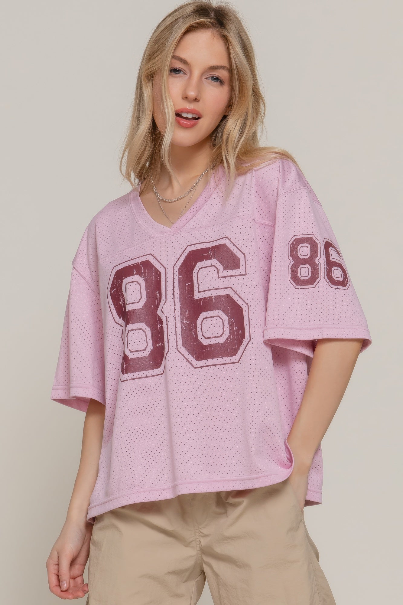 Silk Screen Print Mesh Oversize Basball T-shirt - Tigbul's Variety Fashion Shop