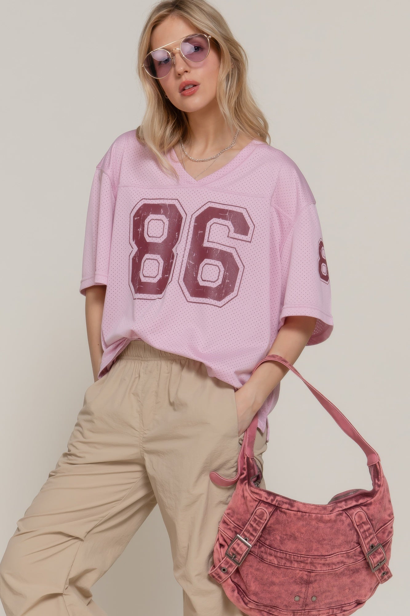 Silk Screen Print Mesh Oversize Basball T-shirt - Tigbul's Variety Fashion Shop