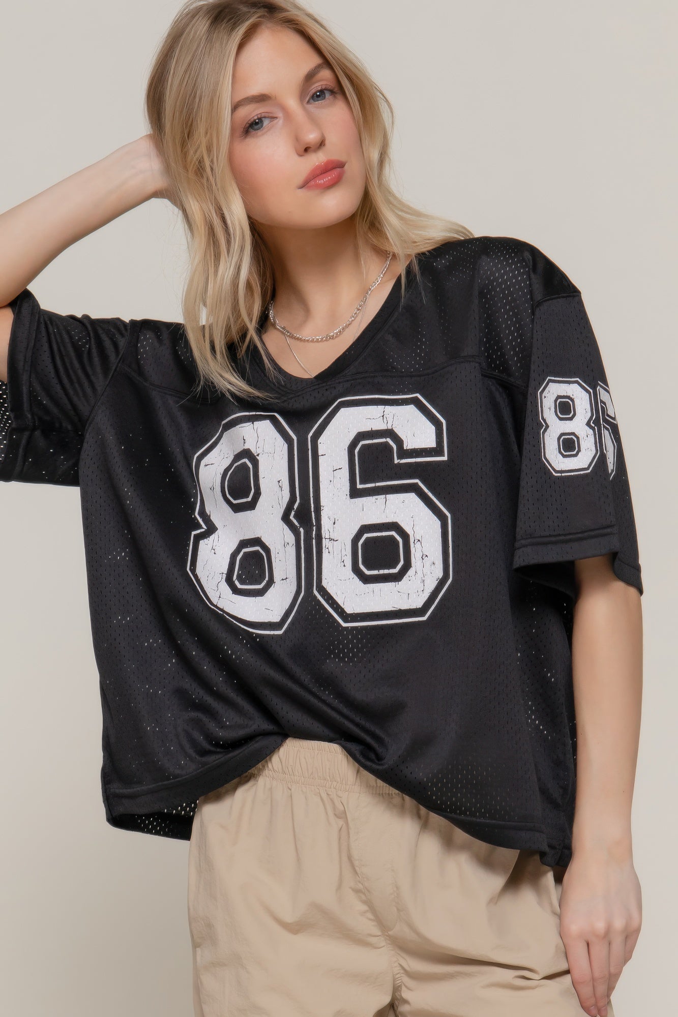 Silk Screen Print Mesh Oversize Basball T-shirt - Tigbul's Variety Fashion Shop